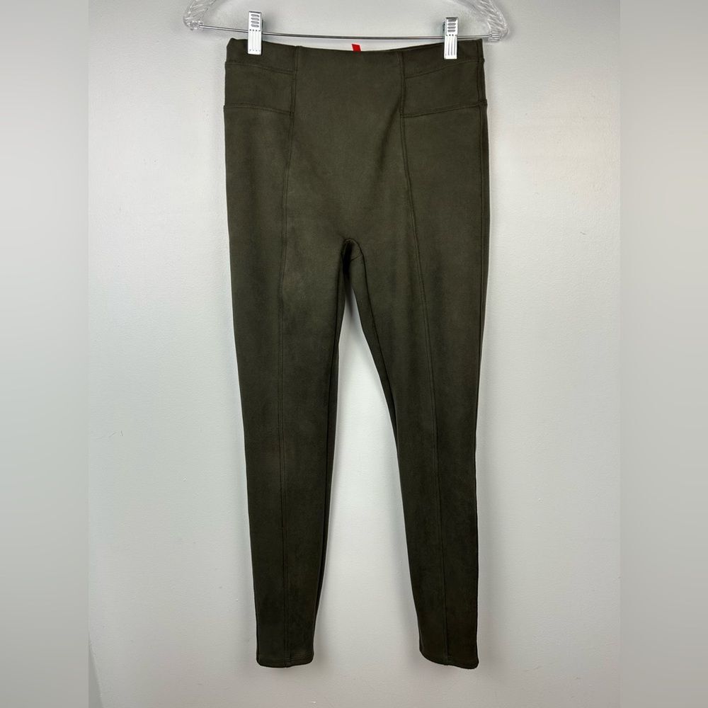 SPANX Olive Green Faux Suede Leggings Ankle Length Tummy Control Stretch Size S